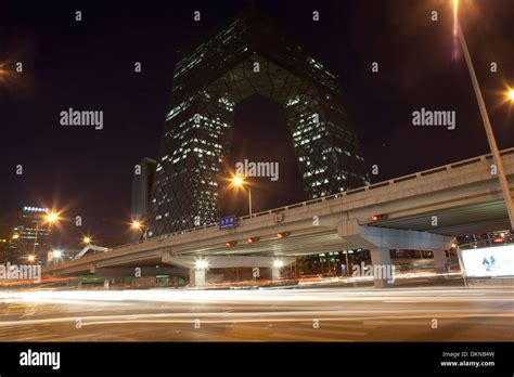 night view of new CCTV headquarters building Stock Photo - Alamy