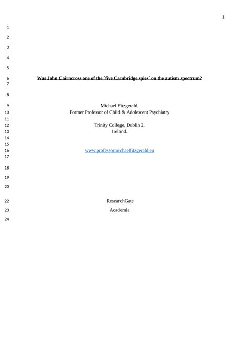 (PDF) Was John Cairncross one of the ´five Cambridge spies´ on the autism spectrum?