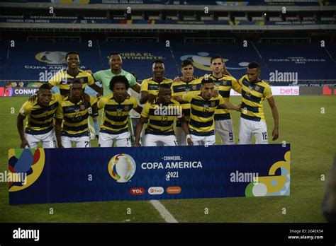 Ecuador's players pose for a team photo prior to a Copa America soccer match against Venezuela ...