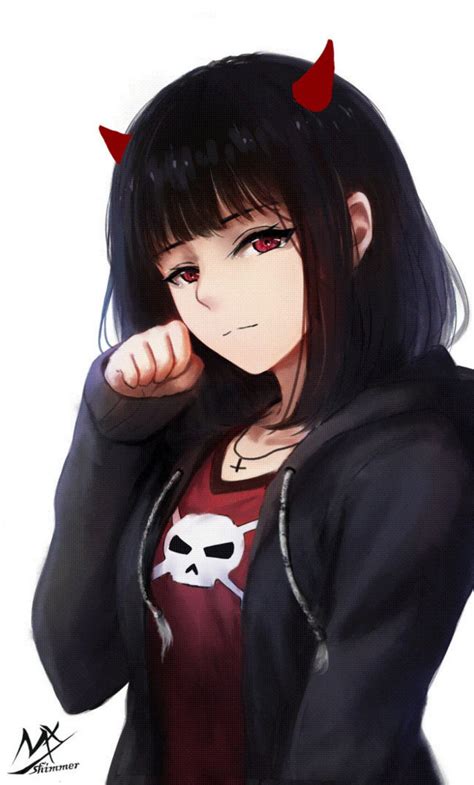 Cute Anime Demon Girl With Black Hair