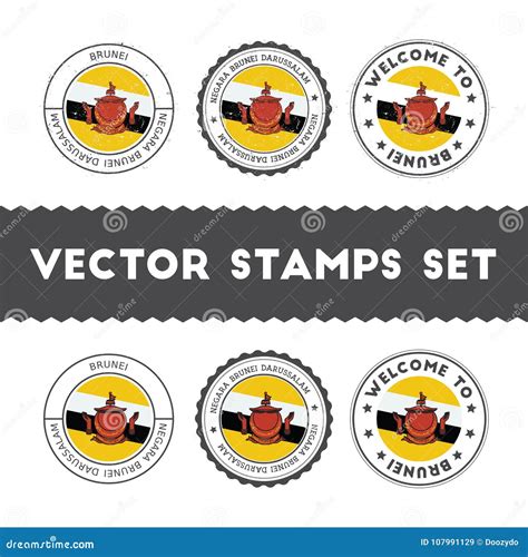 Bruneian Flag Rubber Stamps Set. Stock Vector - Illustration of mark ...