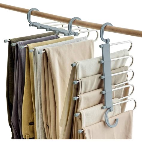 TINGOR Space Saving Pants Hangers Non-Slip Clothes Organizer 5 Layered Pants Rack for Scarf ...