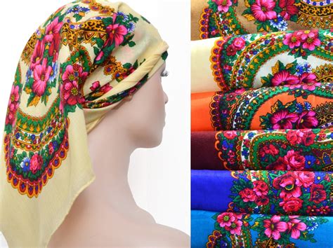 Russian shawl Slavic head scarf Babushka floral scarf | Etsy