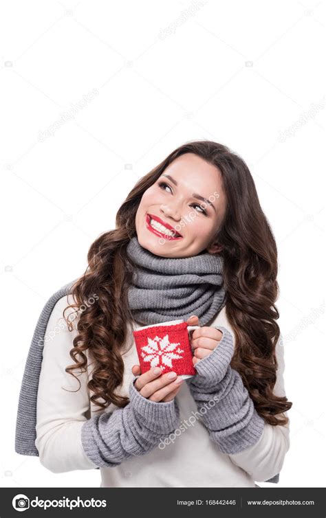 Smiling woman holding coffee mug — Stock Photo © VitalikRadko #168442446