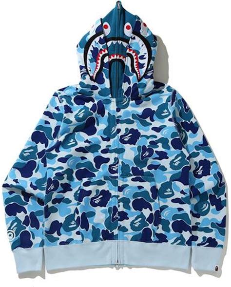 BAPE Big ABC Camo Shark Wide Full Zip Double Hoodie Blue - SS21