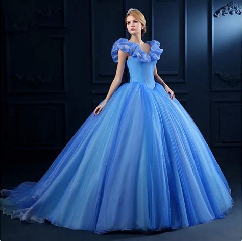 Classic New Ball Gown Cinderella Quinceanera Dresses Blue Tulle Sweet 16 Dresses Butterfly Cap ...