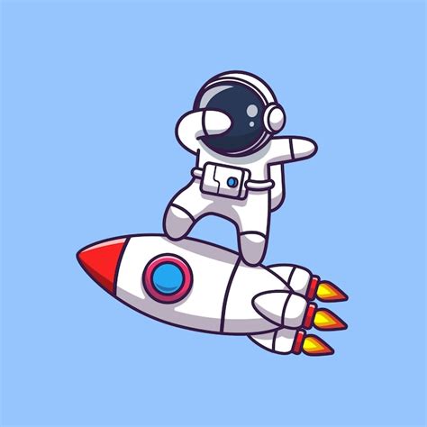 Astronaut dabbing on rocket icon illustration. spaceman mascot cartoon character. science icon ...