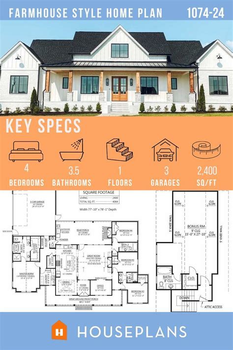 4 bedroom two story modern farmhouse for a corner lot with large bonus room floor plan – Artofit