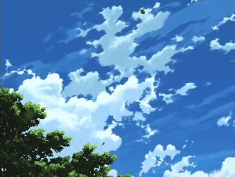 Anime Clouds Moving Leaves Flying In Sky GIF | GIFDB.com