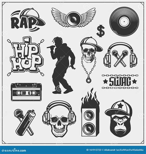 Hip-hop and Rap Emblems, Attributes and Accessories. Poster Templates and Design Elements Stock ...