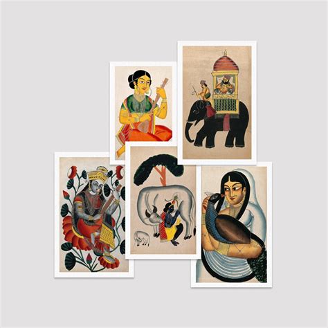 Set of 5 Print by Kalighat Paintings | MeriDeewar