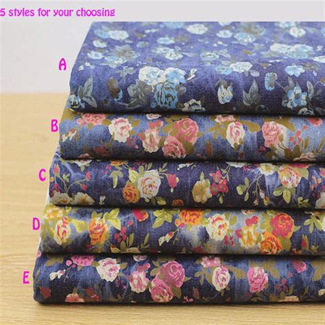 140*50cm1pc Denim Fabric 100%Cotton Fabric Twill Denim,Rose Printed On Stretch Denim Fabric For ...