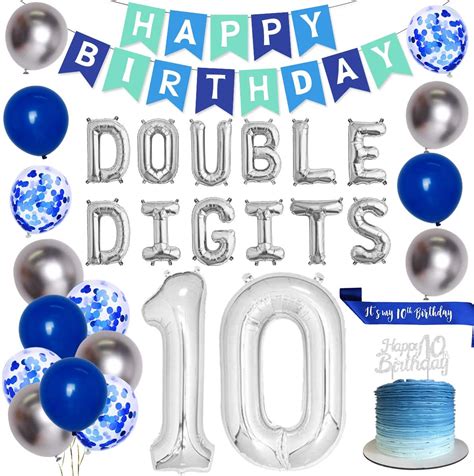 Meuparty 10th Birthday Decorations Blue Balloons for Boys Girls Double Digits Birthday Party ...