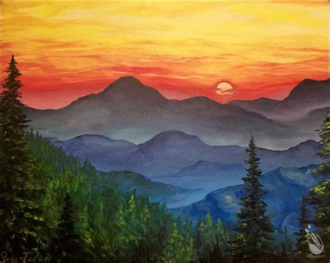 mountain sunset acrylic painting - Lemuel Reno