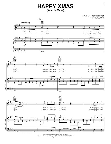 Happy Xmas (War Is Over) by John Lennon Sheet Music for Piano, Vocal & Guitar Chords (Right-Hand ...