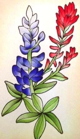 Bluebonnet and Indian Paintbrush Texas wildflowers botanical tattoo ...