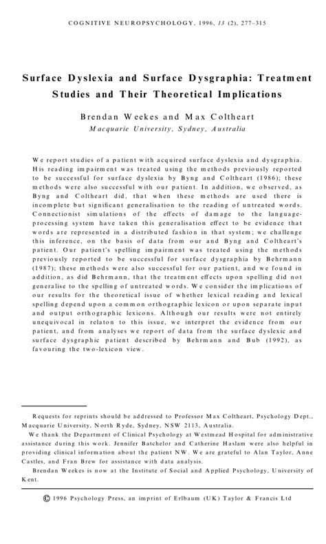 (PDF) Surface Dyslexia and Surface Dysgraphia: Treatment Studies and ...