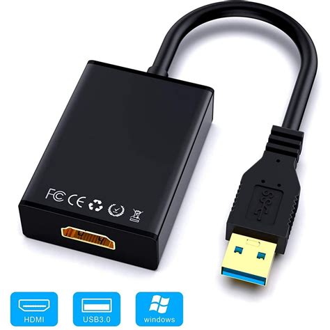 USB to HDMI Adapter, USB 3.0/2.0 to HDMI 1080P Video Graphics Cable Converter with Audio for PC ...