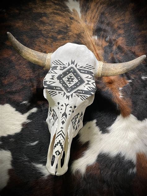 Western Boho Tribal Real Steer / Cow Skull Ranch Tattoo Black - Etsy ...