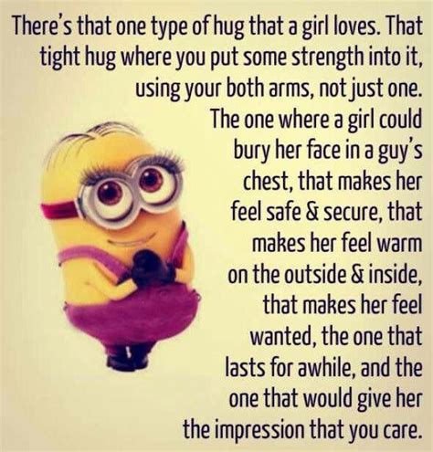 A hug every girl wants and deserves. | Minion love quotes, Minion quotes, Funny minion memes