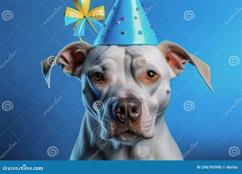 Cute Puppy in a Party Hat on a Blue Background, Cute Funny Dog ...