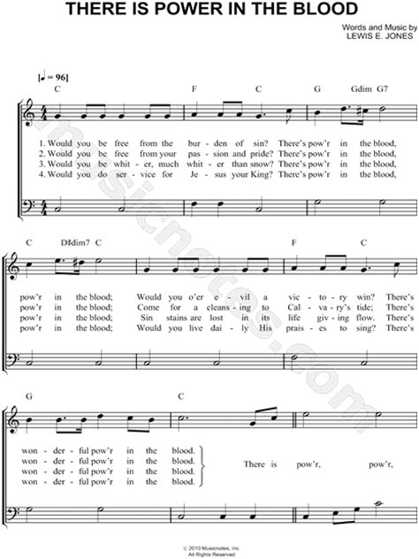 Lewis Jones "There Is Power In the Blood" Sheet Music (Easy Piano) in C Major (transposable ...