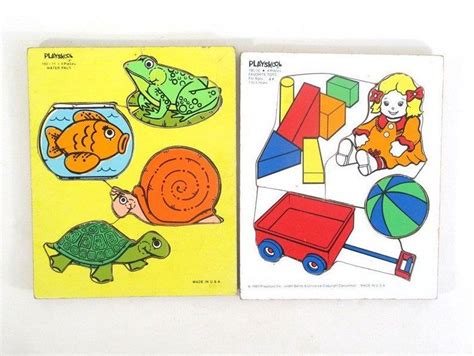 Playskool Puzzles, Vintage 1980's 1-3 years Small Motor Skills, Water Pals Animals and Favorite ...