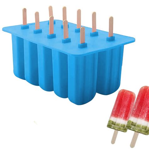 Popsicle Molds Food Grade Silicone Frozen Ice Cream Maker with Wooden Sticks Popsicle Ice Cream ...