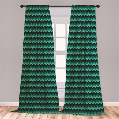 Teal Curtains 2 Panels Set, Expressionist Chevron Style Pattern ...