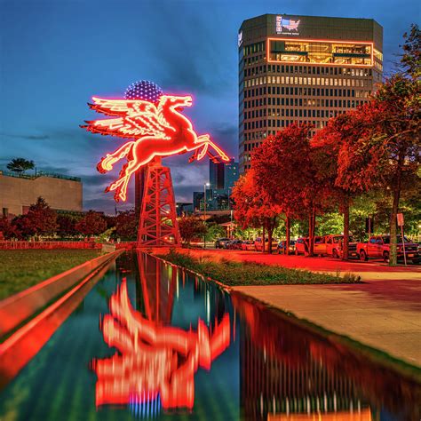 The Dallas Red Neon Pegasus at Dusk Photograph by Gregory Ballos - Fine Art America