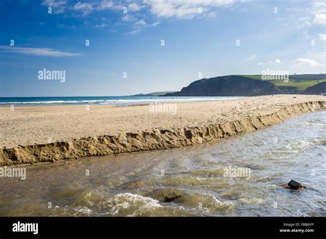 The river and beach at Pentewan Sands Cornwall England UK Stock Photo ...