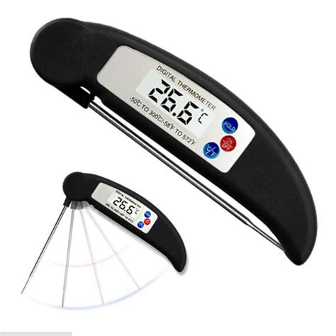 food thermometer with folding needle type LCD Programmed digital BBQ accessories oven grilling ...