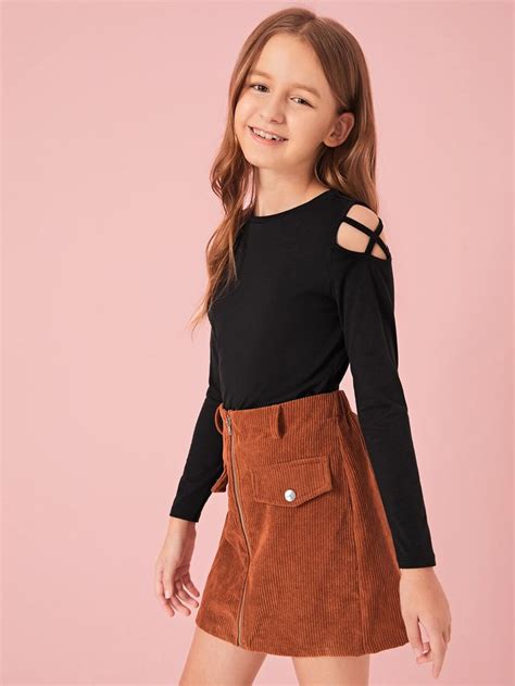 Girls Crisscross Cutout Detail Solid Tee in 2022 | Tween fashion ...