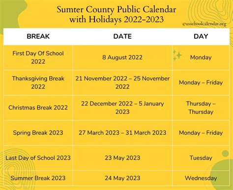 Sumter County Public Calendar 2022 - US School Calendar