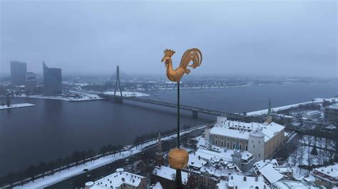 Cloudy and snowy winter over Riga city. Winter in Riga from above ...