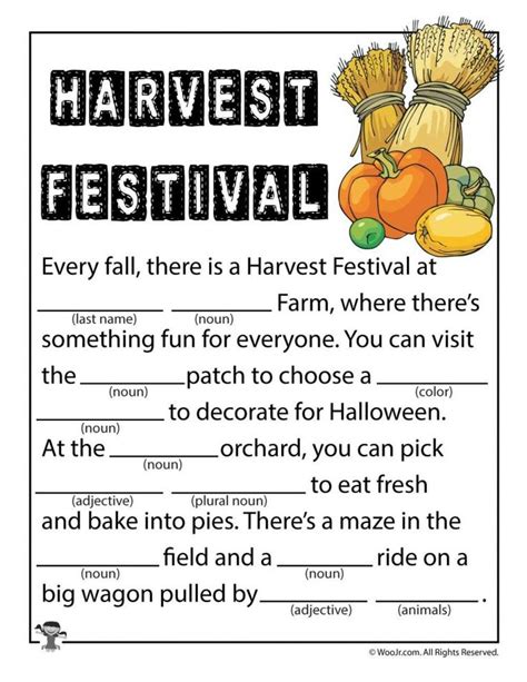 Harvest Festival Mad Lib | Mad libs, Harvest festival crafts, Fall kids