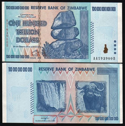 2008 Aa 100 Trillion Dollar Zimbabwe Currency Banknote / One Note ...