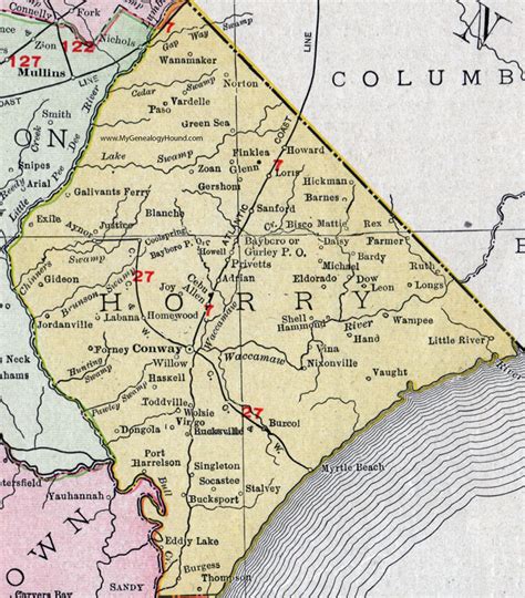 Horry County, South Carolina, 1911, Map, Rand McNally, Conway, Myrtle ...