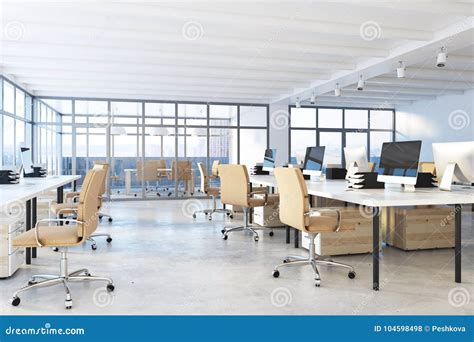 Modern Office with City View Stock Illustration - Illustration of clean, desk: 104598498