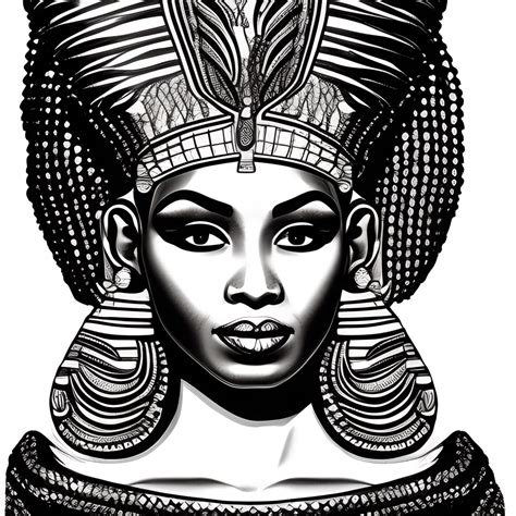 Realistic Drawing of Black Queen Cleopatra for Coloring Book · Creative Fabrica