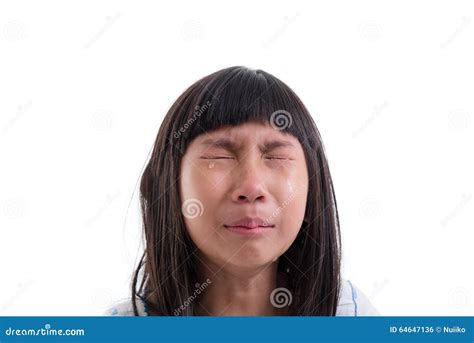 Close Up Asian Girl in Pajamas Crying on White. Stock Photo - Image of close, chinese: 64647136