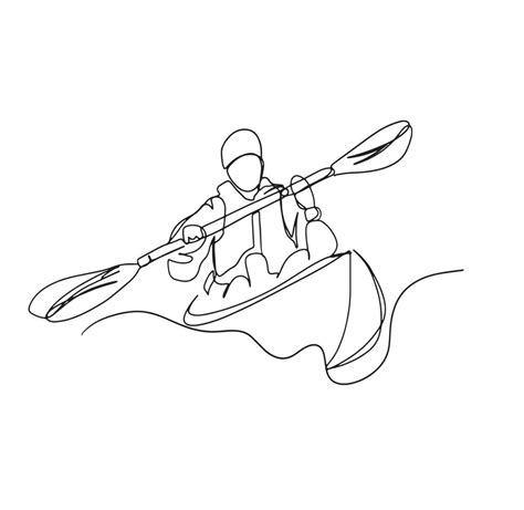 Canoe Line Art, Men Kayaking, Water sport, Outline Drawing, Simple ...