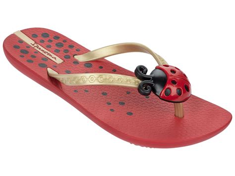 Red Flip-flops Featuring Gold Straps With Ladybug - Summer Love Iii Kids - Red/gold