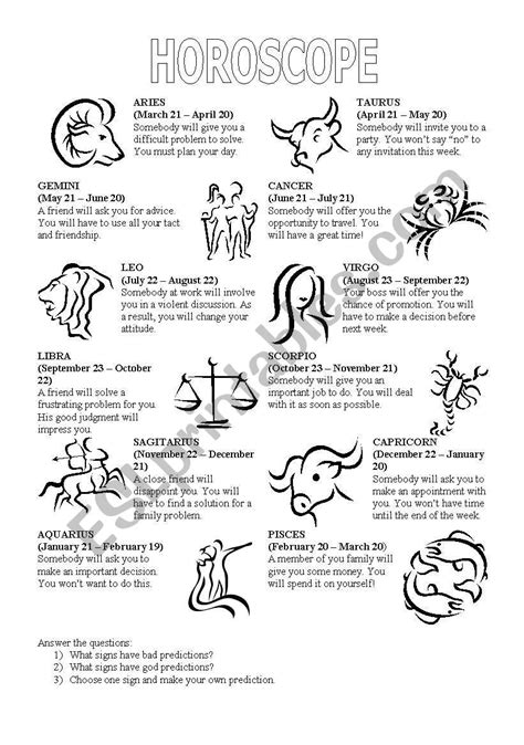 Horoscope prediction - ESL worksheet by bruhboaretto