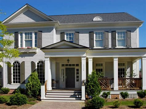 Traditional White and Gray Two-Story Home Exterior | Exterior makeover ...