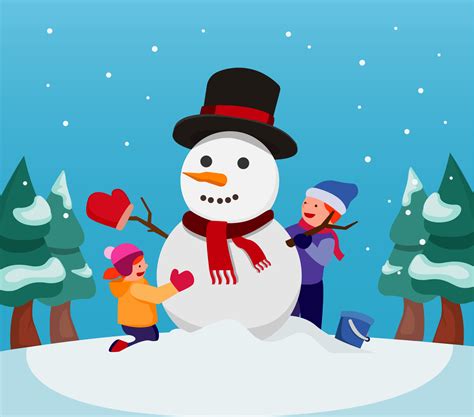 happy kids making snowman together, children activity in christmas and ...