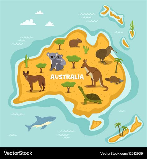 Australian map with wildlife animals Royalty Free Vector