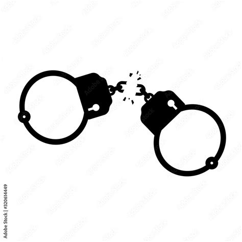 Broken handcuffs silhouette icon. Clipart image isolated on white ...