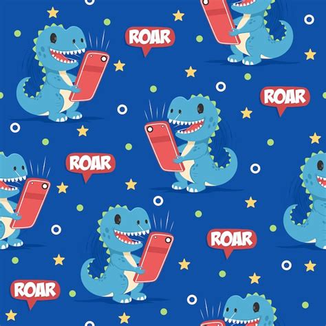 Premium Vector | Cute dinosaur roar cartoon vectors pattern backgrounds