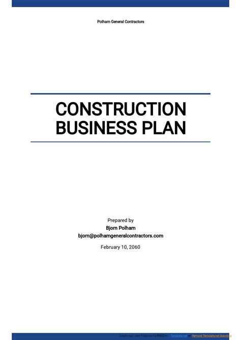 Contractor Business Plan Template